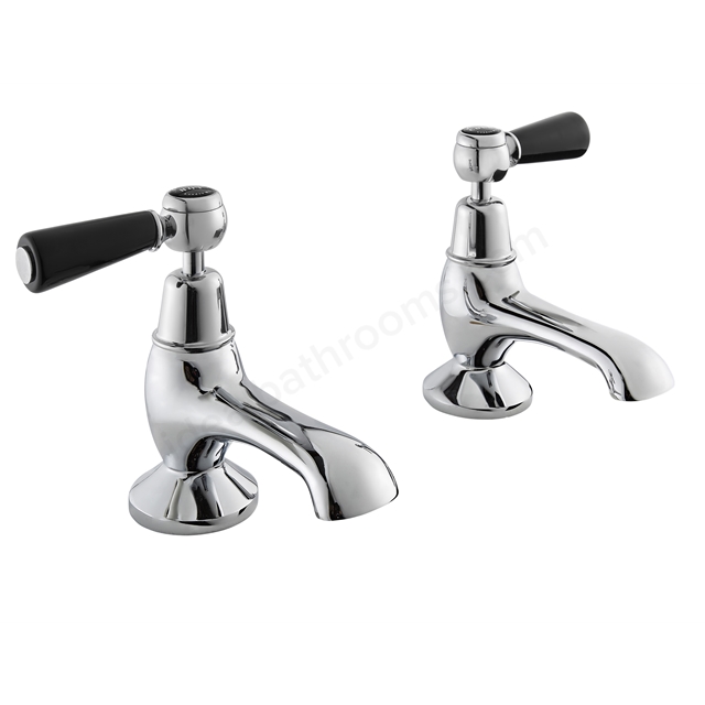 Bayswater Lever Deck Mounted 2 Tap Hole Hex Bath Taps - Chrome & Black