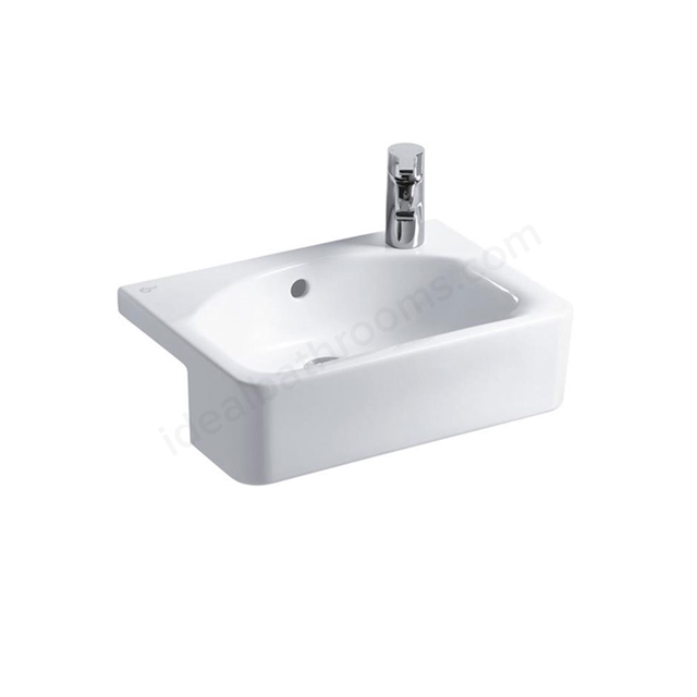 Ideal Standard Concept Space Cube 500mm Semi Recessed Basin; 1 Tap Hole - White