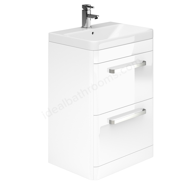 Essential VERMONT Floor Standing Washbasin Unit + Basin; 2 Drawer; 800mm Wide; White Gloss