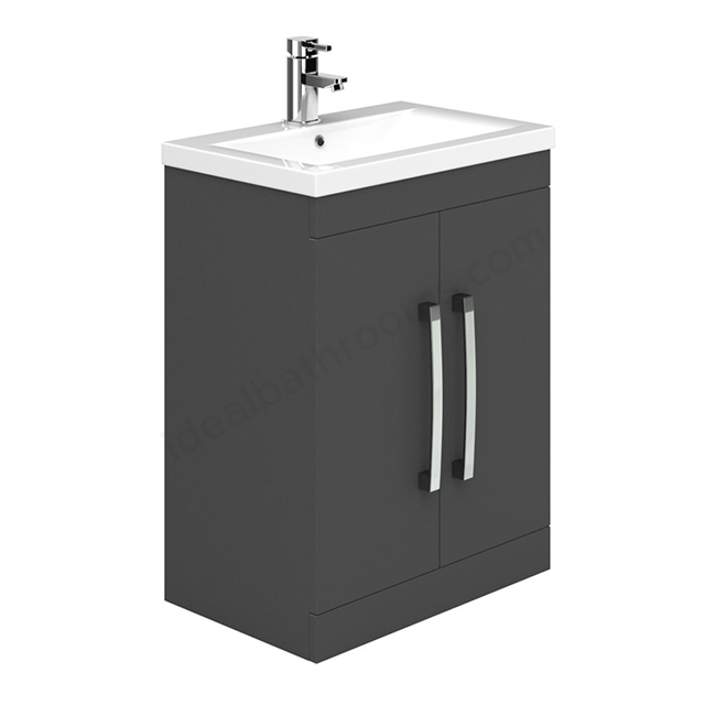 Essential NEVADA  Floor Standing Washbasin Unit + Basin; 2 Doors; 600mm Wide; Grey