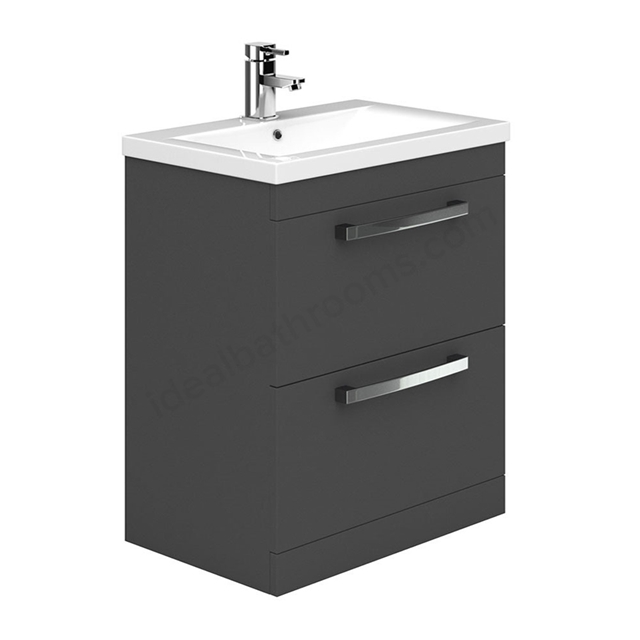 Essential NEVADA Floor Standing Washbasin Unit + Basin; 2 Drawers; 800mm Wide; Grey