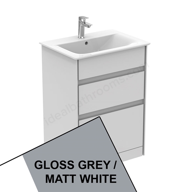 Ideal Standard Connect Air Floor Standing Vanity Unit Only; 2 Drawers; 600mm Wide; Gloss Grey / Matt White