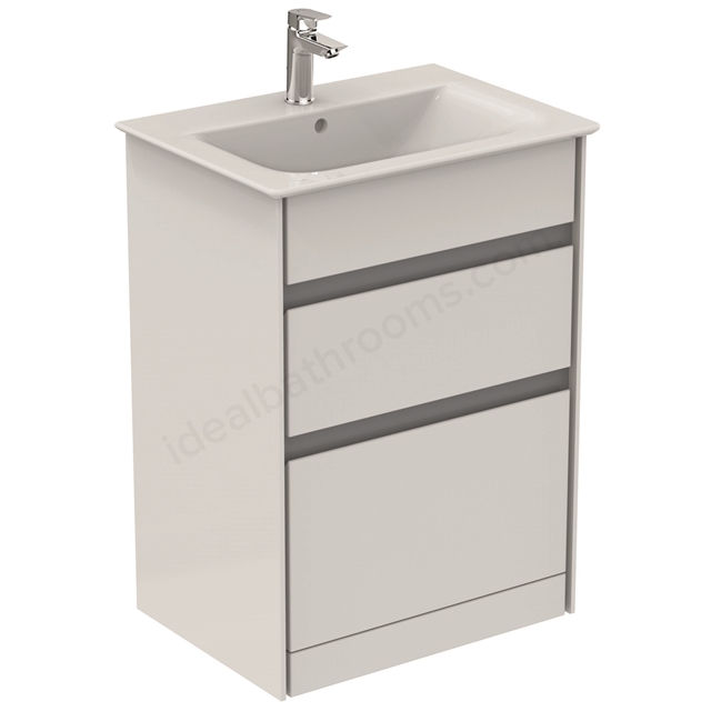 Ideal Standard Connect Air Floor Standing Vanity Unit Only; 2 Drawers; 600mm Wide; Gloss White / Matt Grey
