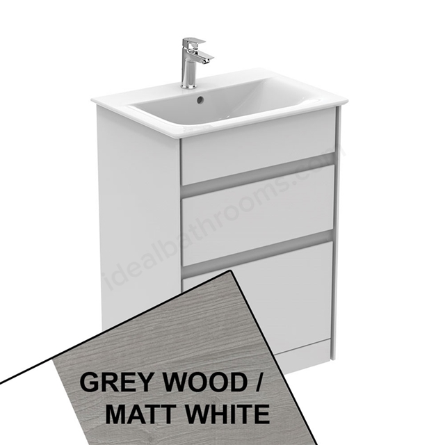 Ideal Standard Connect Air Floor Standing Vanity Unit Only; 2 Drawers; 600mm Wide; Light Grey Wood / Matt White