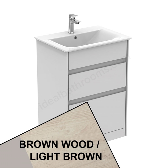 Ideal Standard Connect Air Floor Standing Vanity Unit Only; 2 Drawers; 600mm Wide; Light Brown Wood / Matt Light Brown