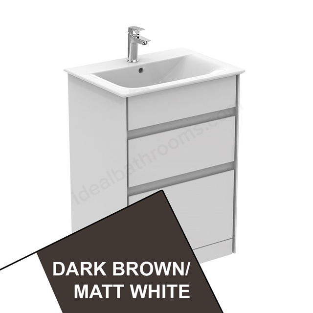 Ideal Standard Connect Air Floor Standing Vanity Unit Only; 2 Drawers; 600mm Wide; Matt Dark Brown / Matt White