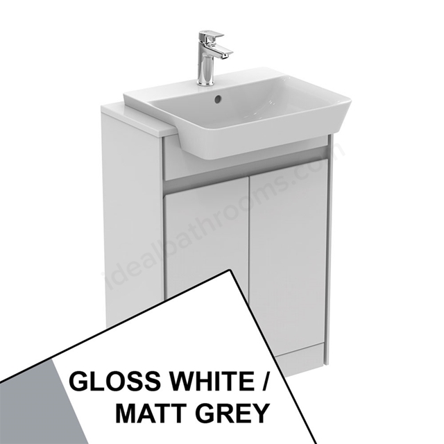 Ideal Standard Connect Air Floor Standing Semi Countertop Unit Only; 2 Doors; 600mm Wide; Gloss White / Matt Grey