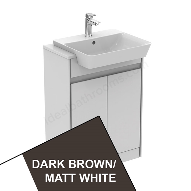 Ideal Standard Connect Air Floor Standing Semi Countertop Unit Only; 2 Doors; 600mm Wide; Matt Dark Brown / Matt White