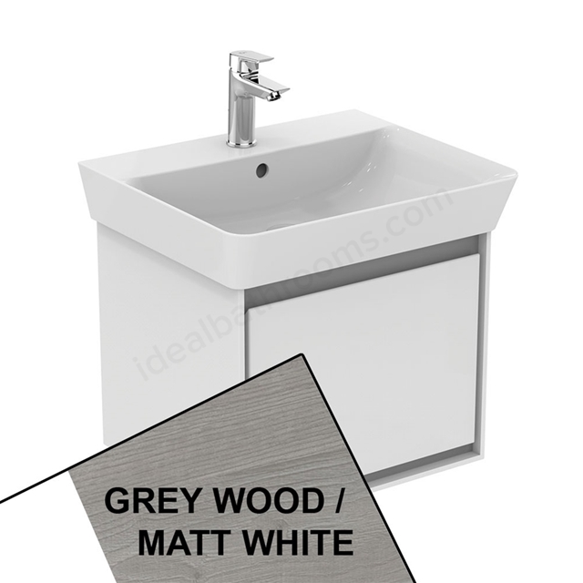 Ideal Standard Connect Air Cube Wall Hung Vanity Unit Only; 1 Drawer; 550mm Wide; Light Grey Wood / Matt White