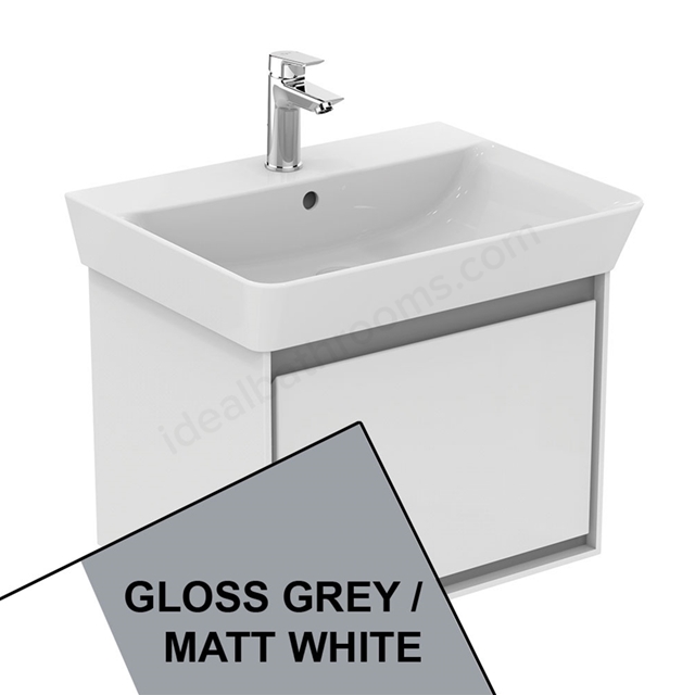 Ideal Standard Connect Air Cube Wall Hung Vanity Unit Only; 1 Drawer; 600mm Wide; Gloss Grey / Matt White
