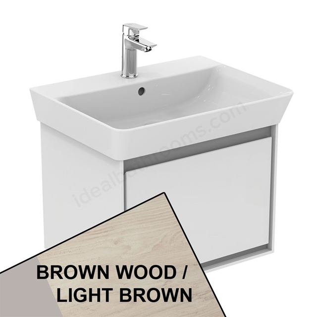 Ideal Standard Connect Air Cube Wall Hung Vanity Unit Only; 1 Drawer; 600mm Wide; Light Brown Wood / Matt Light Brown