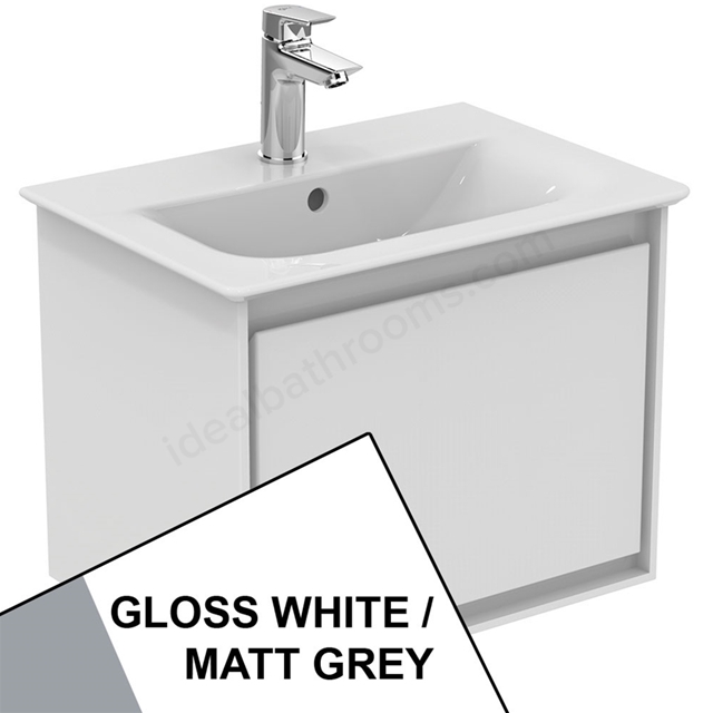 Ideal Standard Connect Air 500mm Wall Hung Vanity Unit Only; 1 Drawer - Gloss White/Matt Grey
