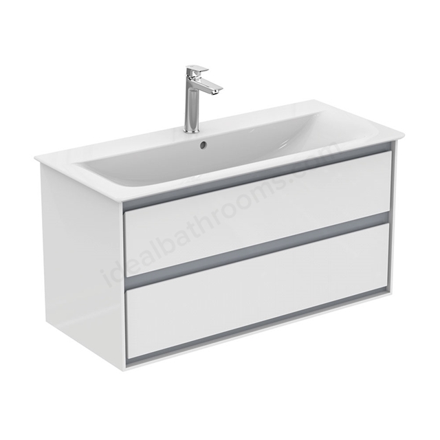 Ideal Standard Connect Air 1000mm Wall Hung Vanity Unit Only; 2 Drawers - Gloss White/Matt Grey