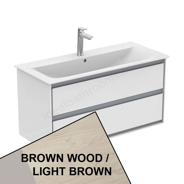 Ideal Standard Connect Air 1000mm Wall Hung Vanity Unit Only; 2 Drawers - Light Brown Wood/Matt Light Brown