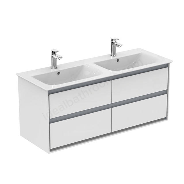 Ideal Standard Connect Air 1200mm Wall Hung Vanity Unit Only; 4 Drawers - Gloss White / Matt Grey