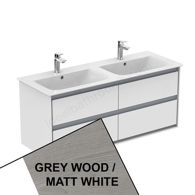 Ideal Standard Connect Air 1200mm Wall Hung Vanity Unit Only; 4 Drawers - Light Grey Wood / Matt White