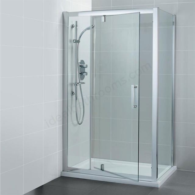Ideal Standard SYNERGY Pivot Shower Door and Panel; IdealClean 8MM Glass; 1200mm; Bright Silver Frame