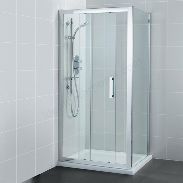 Ideal Standard SYNERGY Sliding Shower Door; IdealClean 8MM Glass; 1200mm; Bright Silver Frame