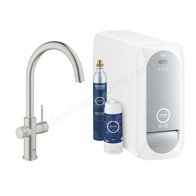 Grohe Blue Home C-Spout Kitchen Tap Starter Kit - Supersteel