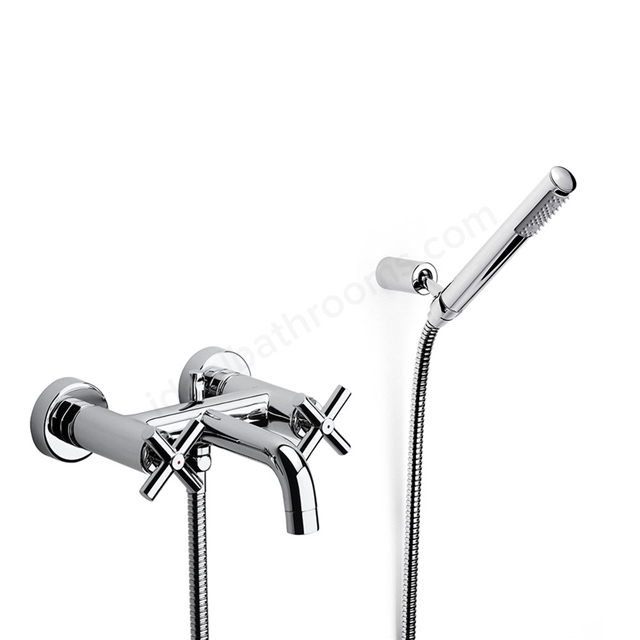 Roca Loft Wall Mounted Bath Shower Mixer Tap  with 1.75m Shower Handset - Chrome