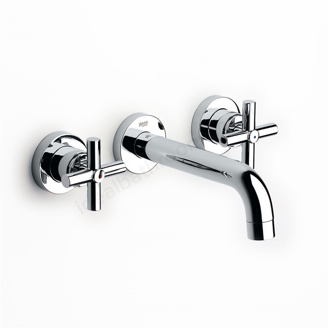 Roca LOFT Wall Mounted Basin Mixer Tap; No Waste; 190mm Spout; 3 Tap Hole; Chrome