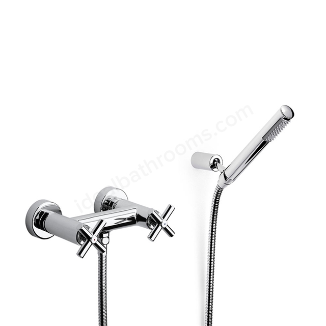 Roca Loft Wall Mounted 2 Tap Hole Bath Shower Mixer Tap with 1.5m Shower Handset - Chrome