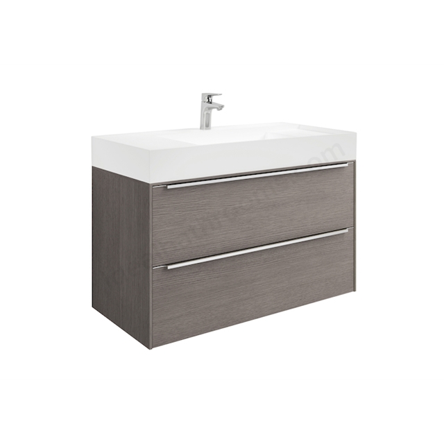 Roca Inspira Wall Hung 1000mm Wide Washbasin Unit & Smoked Glass Mirror - City Oak