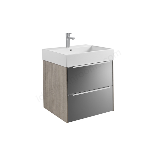 Roca Inspira Wall Hung 600mm Wide Washbasin Unit & Smoked Glass Mirror - City Oak