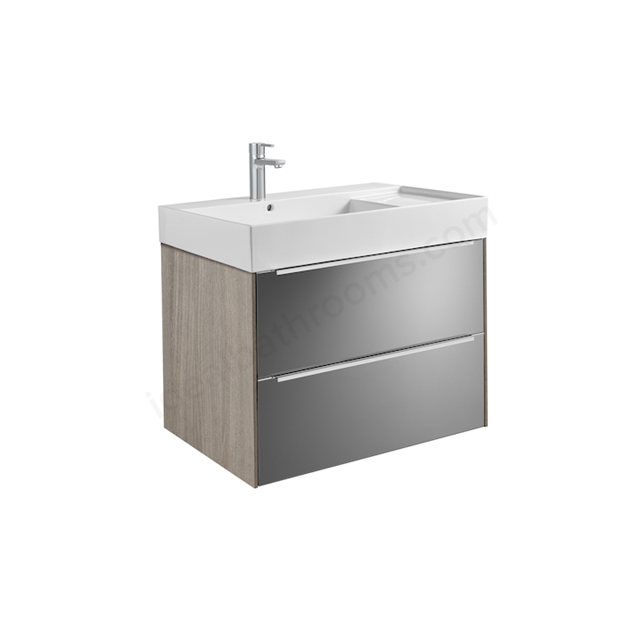 Roca Inspira Wall Hung 800mm Wide Washbasin Unit & Smoked Glass Mirror - City Oak