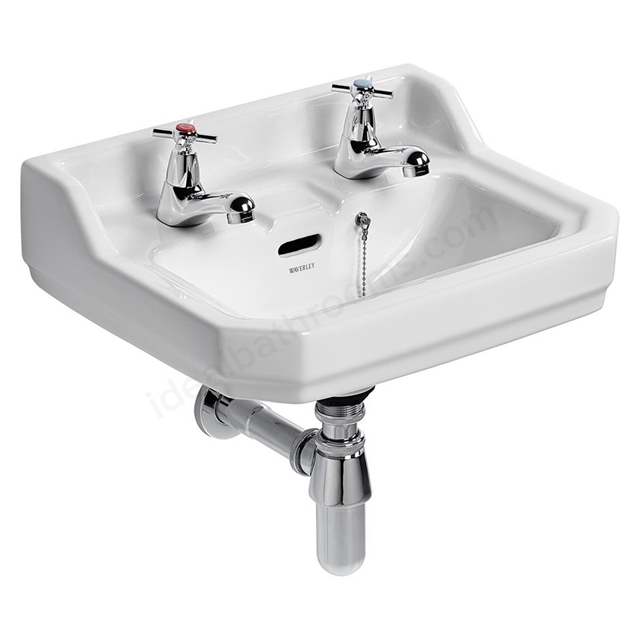 Ideal Standard Waverley 450mm Pedestal Basin; 2 Tap Holes - White
