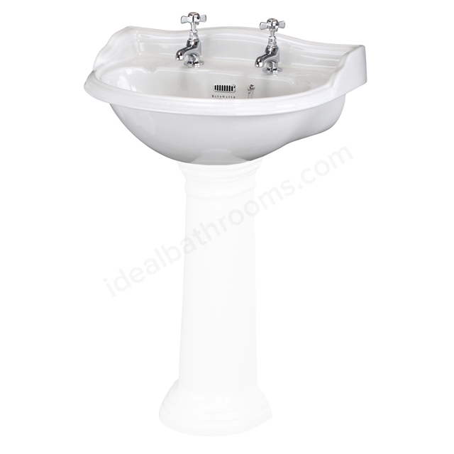 Bayswater Porchester 500mm Pedestal Basin; 2 Tap Holes White Ideal