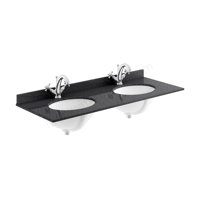 Bayswater 1220mm x 470mm Countertop & Two Basins; 1 Tap Hole Per Basin - Black Marble
