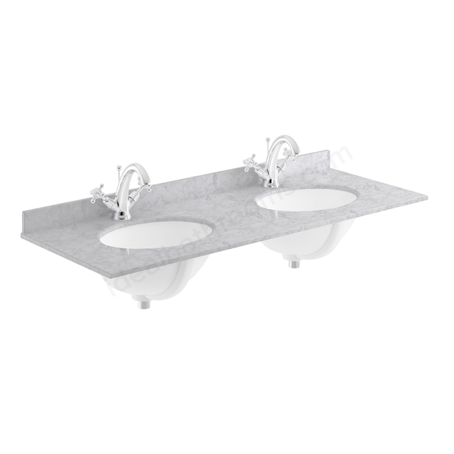 Bayswater 1220mm x 470mm Countertop & Two Basins; 1 Tap Hole Per Basin - Grey Marble