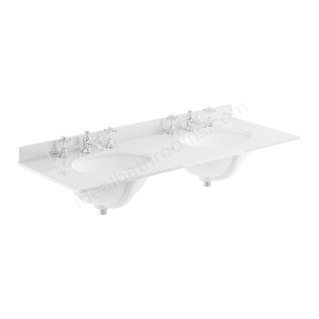 Bayswater 1220mm x 470mm Countertop & Two Basins; 3 Tap Holes Per Basin - White Marble
