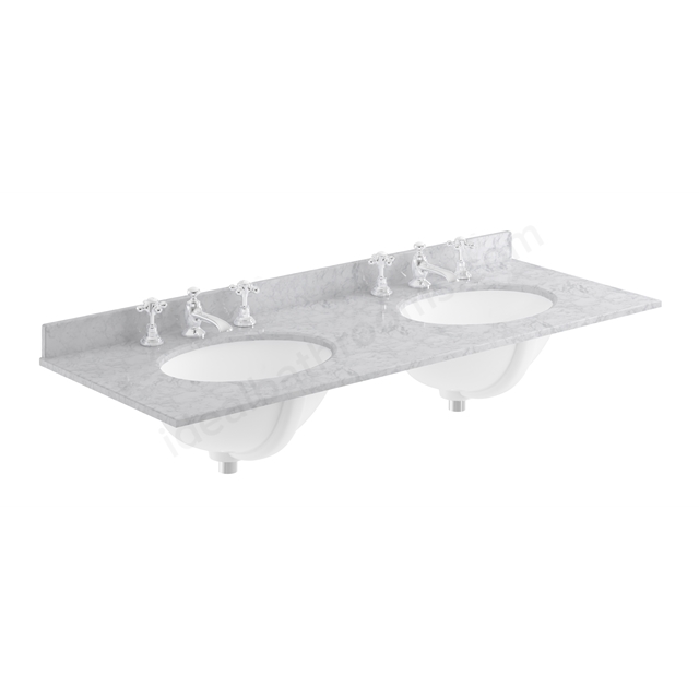 Bayswater 1220mm x 470mm Countertop & Two Basins; 3 Tap Holes Per Basin - Grey Marble