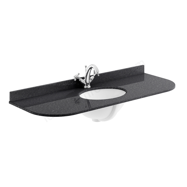 Bayswater 1220mm x 470mm Countertop & Basin; 1 Tap Hole - Black Marble