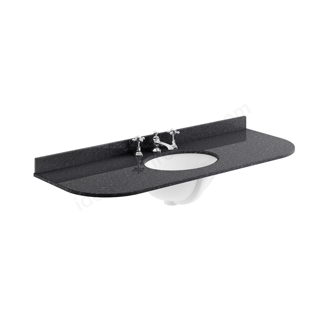 Bayswater 1220mm x 470mm Countertop & Basin; 3 Tap Holes - Black Marble