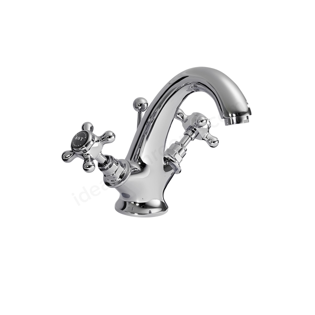 Bayswater Crosshead; Deck Mounted; 1 Tap Hole Hex Basin Tap - Chrome & Black