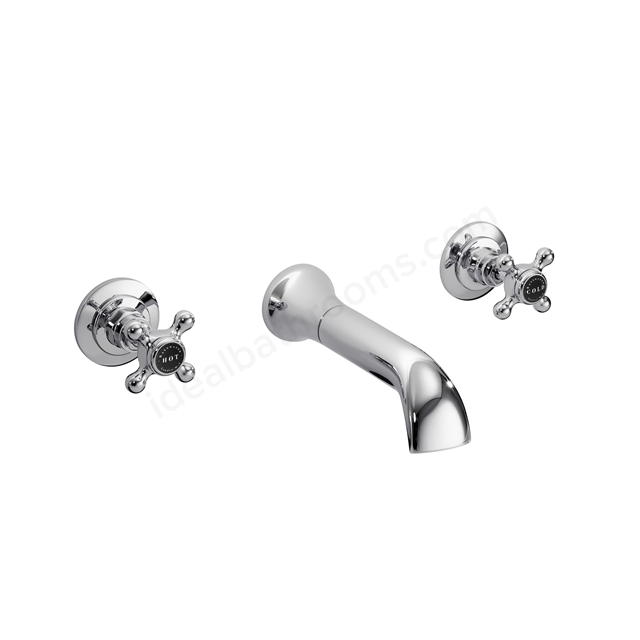 Bayswater Crosshead Wall Mounted 3 Tap Hole Hex Bath Filler - Chrome & Black