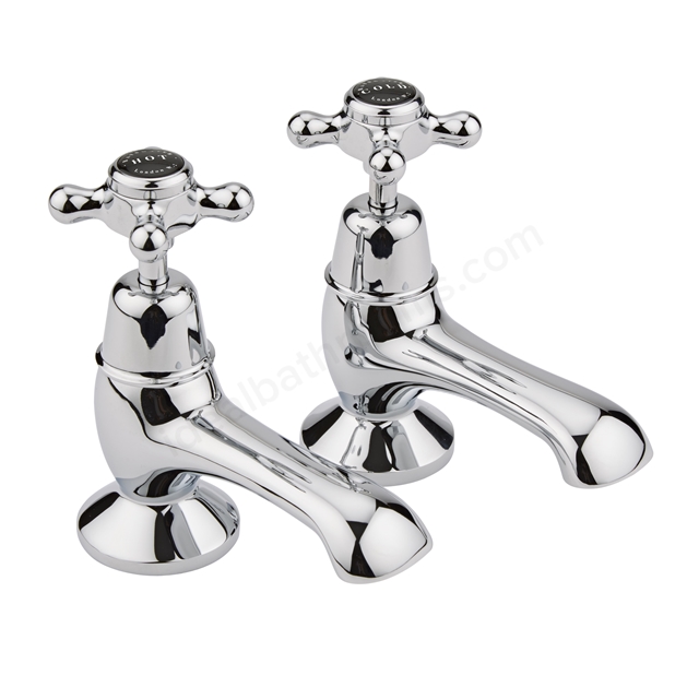 Bayswater Crosshead Deck Mounted 2 Tap Hole Domed Bath Taps - Chrome & Black