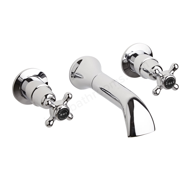 Bayswater Crosshead Wall Mounted 3 Tap Hole Domed Bath Filler - Chrome & Black