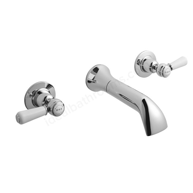 Bayswater Lever Wall Mounted 3 Tap Hole hex Bath Filler - Chrome & White