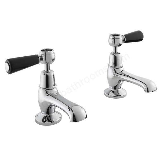 Bayswater Lever; Deck Mounted; 2 Tap Hole Domed Basin Taps - Chrome & Black