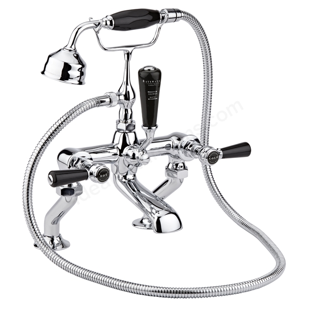 Bayswater Lever Deck Mounted 2 Tap Hole Domed Bath Shower Mixer - Chrome & Black