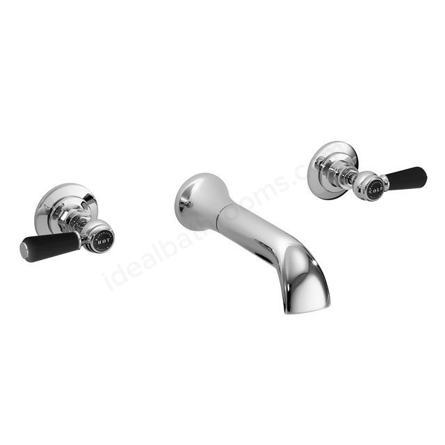 Bayswater Lever Wall Mounted 3 Tap Hole Domed Bath Filler - Chrome & Black