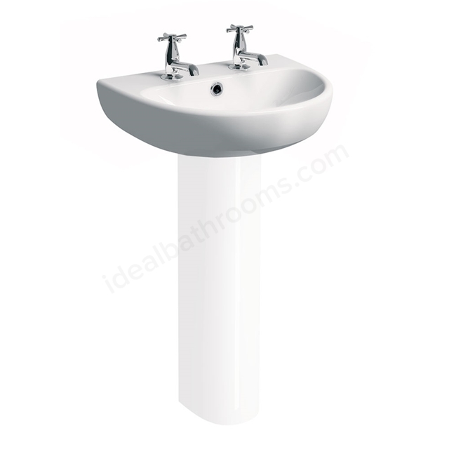 Twyford E100 600mm Washbasin 2 Tap Holes