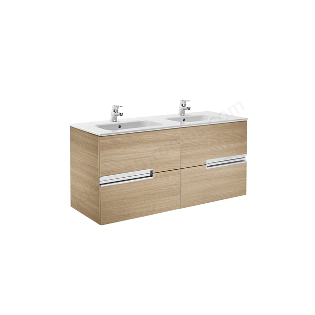 Roca Victoria-N 2 Drawer; 600mm Wide Left Washbasin Unit - Oak