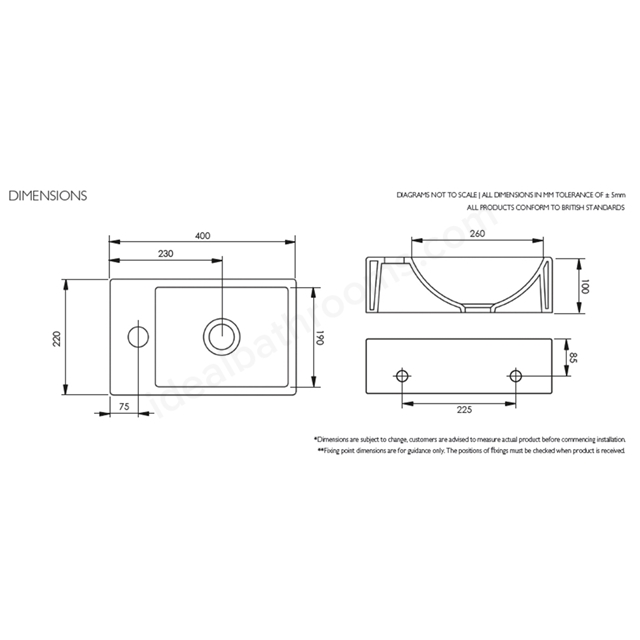 Tavistock Matrix 370mm Cloakroom Basin; 1 Tap Hole White Ideal