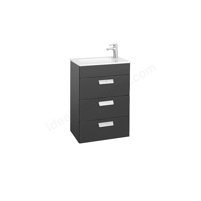 Roca Unik Debba Countertop; 3 Drawer; 500mm Wide Washbasin Unit - Anthracite Grey