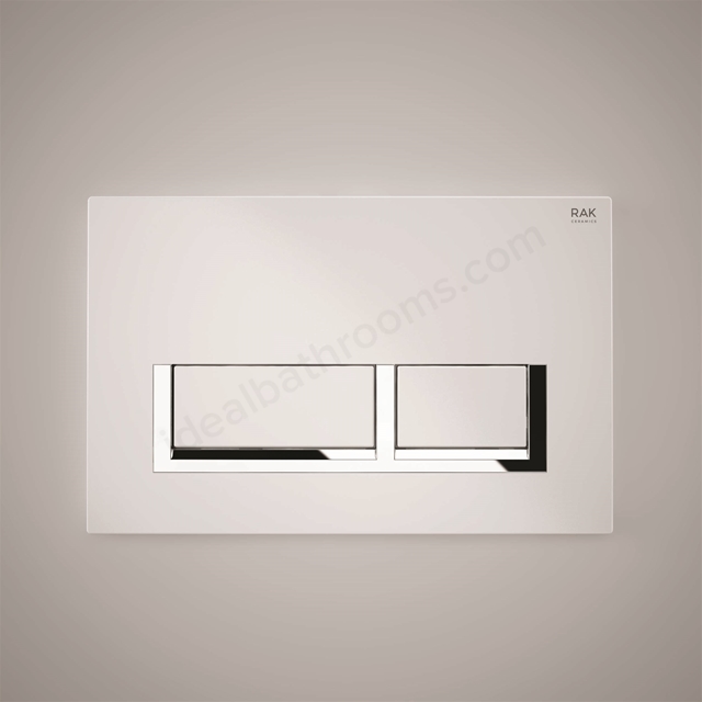 RAK Ceramics white flush plate with polished chrome push plates